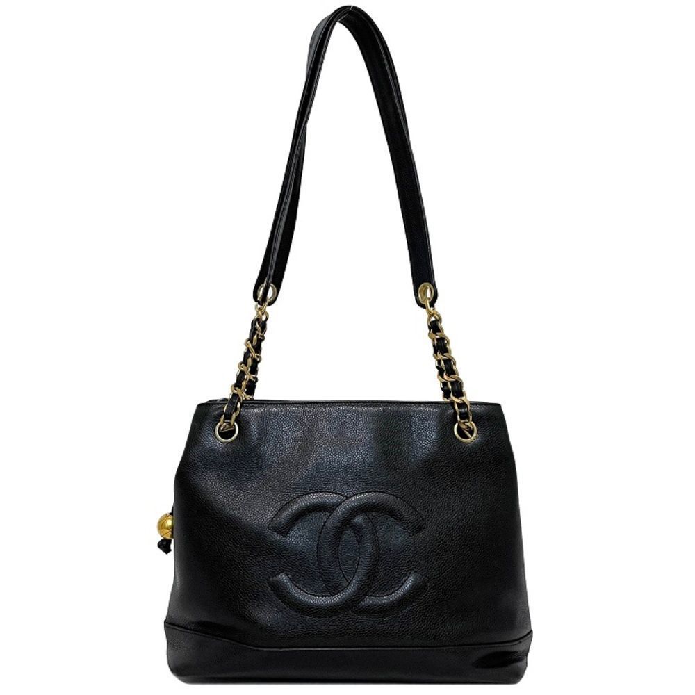 Chanel Chain Gold Black Leather Tote Bag Shoulder Bag